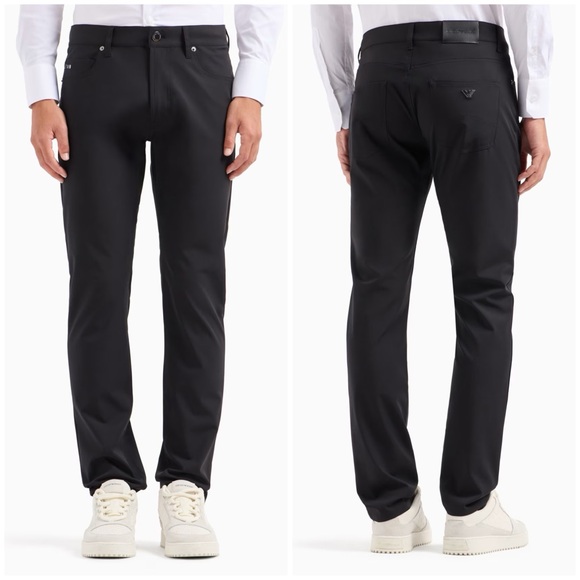New Emporio Armani J05 Regular Fit Stretch Nylon Trousers Pants Black Sz 32 - Picture 1 of 16